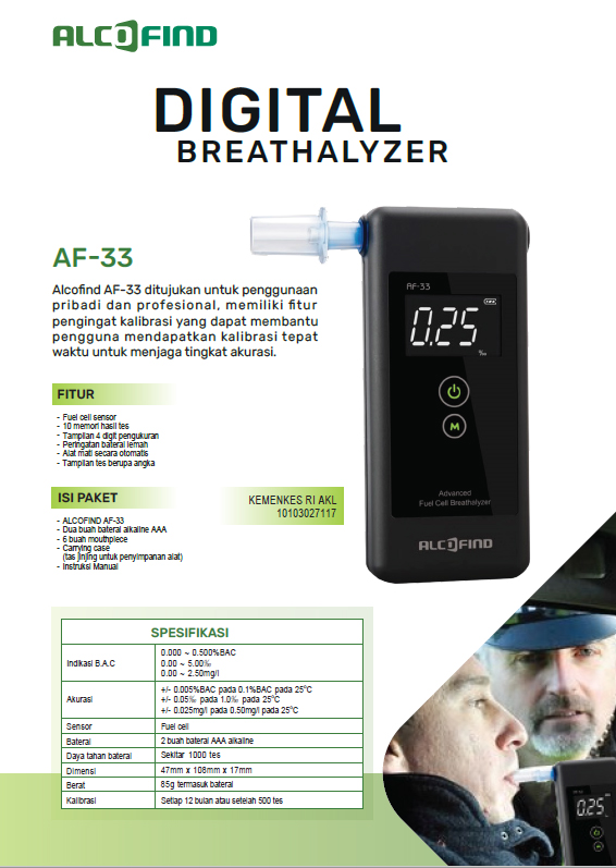 Brochure Alcofind AF33 Specification, Fitur, Benefit And How To Use AlcoFind AF33